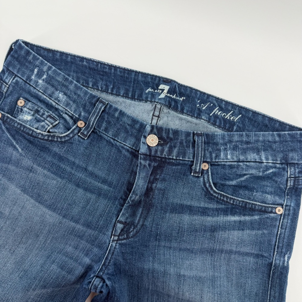 7 For All Mankind A Pocket Jeans Women 30 Blue Flare Medium Wash Distressed